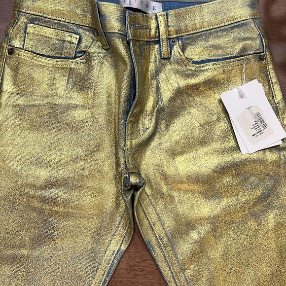 TRE by Natalie Ratabesi Gold Edith Metallic Coated Slim Jeans Sz 26 NWT - Picture 5 of 7